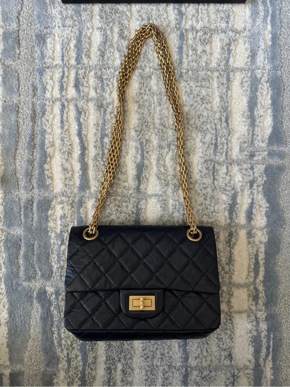 Chanel Navy Blue Mini Reissue Bag - Quilted Aged Calfskin Leather Gold Hardware